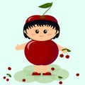 Baby in a red cherry costume. Royalty Free Stock Photo