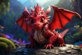 Baby Red Dragon, big red eyes, translucent wings, Illustration