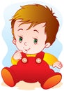 Baby in red slippers sitting, vector illustration Royalty Free Stock Photo