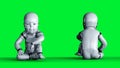 Baby robot isolate on green screen. 3d rendering.