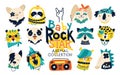 Baby rock star. Vector collection with rock animal characters for kids. Hand drawn cartoon musicians in funny doodle Royalty Free Stock Photo