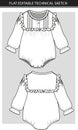 Baby Romper Technical Sketch with Ruffled Collar and Long Sleeves Royalty Free Stock Photo