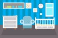 Baby room bedroom Child interior. Nursery . furniture and toys. Playroom for kid in flat style. Vector illustration Royalty Free Stock Photo