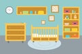 Baby room bedroom Child interior. Nursery . furniture and toys. Playroom for kid in flat style. Vector illustration Royalty Free Stock Photo