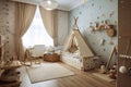 baby room with cozy and warm atmosphere, in which the child will feel comfortable and safe