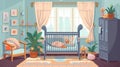 Baby room with furniture in flat style. Nursery and playroom interior with a baby cot. generative ai Royalty Free Stock Photo