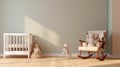 Baby room interior with crib and rocking chair near wall. Generative Ai Royalty Free Stock Photo