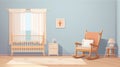 Baby room interior with crib and rocking chair near wall. Generative Ai Royalty Free Stock Photo