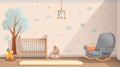 Baby room interior with crib and rocking chair near wall. Generative Ai Royalty Free Stock Photo