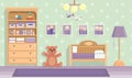 Baby room in lilac . Vector image in flat design style.