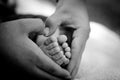 Baby's feet on mommys hand making a heart shape Royalty Free Stock Photo