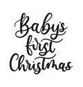 Baby`s first Christmas lettering card for prints, textile, greeting cards. Christmas greeting card design for parents. Vector