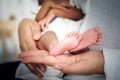 Baby`s foot Placed on the mother`s hand, Royalty Free Stock Photo