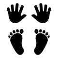 Baby`s foot prints and hand prints. Vector illustration