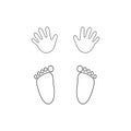 Baby s footprints and handprints, icon. Abstract concept. Flat design. Vector illustration on white background. outline