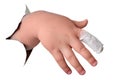 Baby s hand with a bandaged finger on a white isolated background, cl Royalty Free Stock Photo