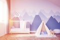Baby`s room with a bed and tent, toned Royalty Free Stock Photo