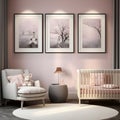 a baby's room with a crib, rocking chair, and three pictures Contemporary interior Nursery with