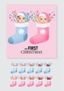 Baby`s 1st Christmas stocking with cute diverse baby boys and girls collection in pastel color vector