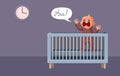 Baby Screaming in his Crib Alone During Nighttime Vector Cartoon Illustration Royalty Free Stock Photo