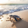 baby sea turtle on beach running towards the ocean Royalty Free Stock Photo