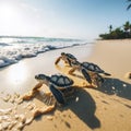 baby sea turtle on beach running towards the ocean Royalty Free Stock Photo