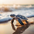 baby sea turtle on beach running towards the ocean Royalty Free Stock Photo