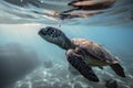 baby sea turtle swimming in the ocean, with its mother in the background Royalty Free Stock Photo