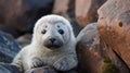 A baby seal sitting on top of a rock