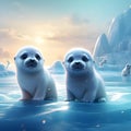 Baby seals playing at the North Pole