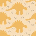 Baby seamless background with dinosaur silhouettes and swirls