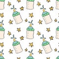 Baby seamless pattern. Children items in cartoon style