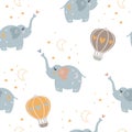 Baby seamless pattern with cute elephants.