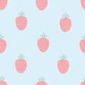 Baby seamless pattern pink strawberries on blue background Cute design, cartoon style. For children\'s clothing, wallpaper
