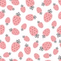 Baby seamless pattern pink strawberries on white background Cute hand draw design in cartoon style
