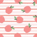 Baby seamless pattern Red apple on pink striped background, cute design, cartoon style, for baby clothes, wallpaper, decoration Royalty Free Stock Photo