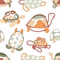 Baby seamless pattern with turtles in scandinavian style. Vector