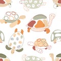 Baby seamless pattern with turtles in scandinavian style. Vector.