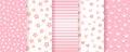 Baby seamless patterns. Pastel pink textures for baby girl. Vector illustration Royalty Free Stock Photo