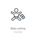 Baby selling icon. Thin linear baby selling outline icon isolated on white background from kid and baby collection. Line vector