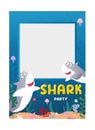 Baby shark party photo frame background. Undersea Birthday party poster template. Vector illustration Royalty Free Stock Photo