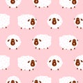 Baby sheep girlish cute seamless vector pattern. Royalty Free Stock Photo