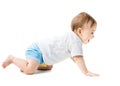 Baby in a shirt crawling and laughing Royalty Free Stock Photo