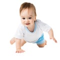 Baby in a shirt crawling and laughing Royalty Free Stock Photo