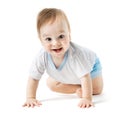 Baby in a shirt crawling and laughing Royalty Free Stock Photo