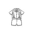 Baby shirt and shorts hand drawn outline doodle icon.