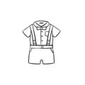 Baby shirt and shorts set hand drawn outline doodle icon.