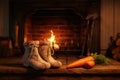 A baby shoe with a carrot for Sinterklaas stands near the fireplace