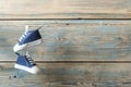 Baby shoes hanging on the clothesline. Royalty Free Stock Photo