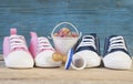 Baby shoes and pacifier Royalty Free Stock Photo